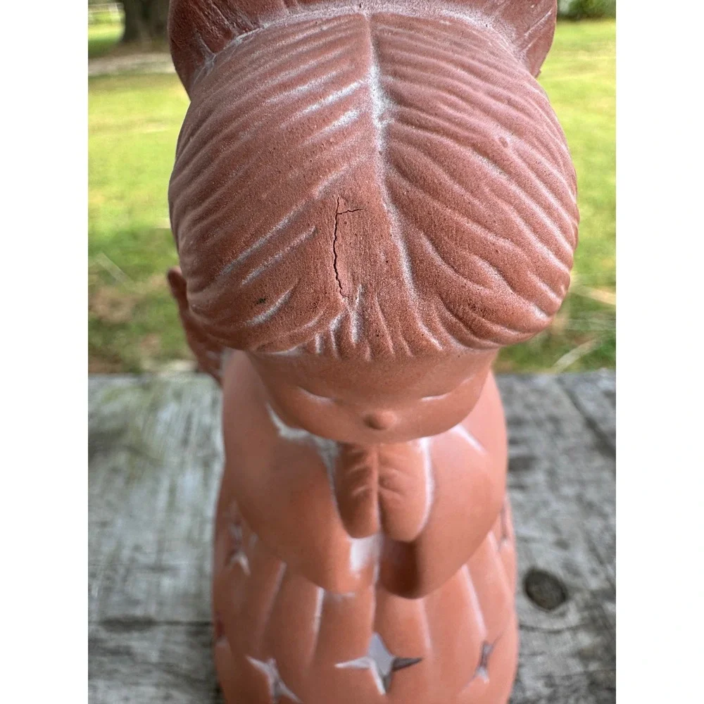 Terracotta Angel Candle Holder Tea Light Votive Star Cutouts Rustic Clay Decor